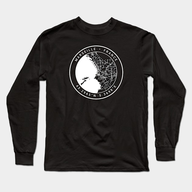 Marseille Map Long Sleeve T-Shirt by Ryan-Cox